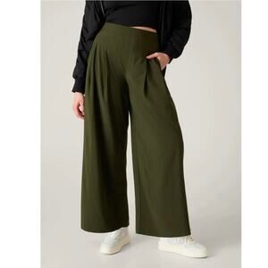 Athleta Brooklyn Heights Wide Leg Pleated Pants Olive Green